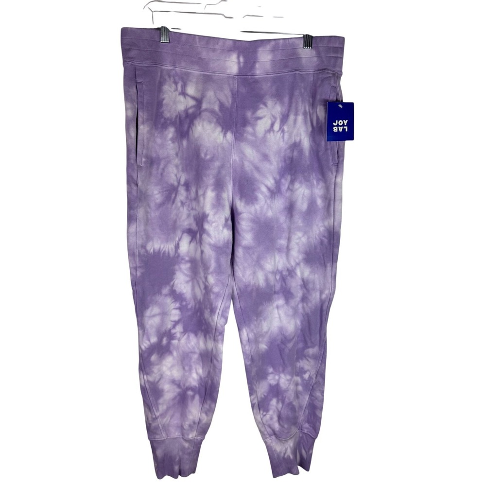 JoyLab Women's Joggers Purple Tie Dye French Terry High Rise Sweatpants XL NEW